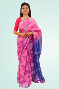 Picture of Bihar Khadi Ikkat Print Cotton Saree in Pink color with Blue Pallu