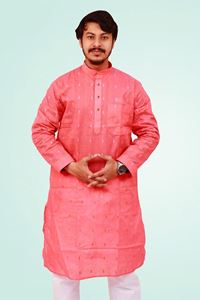 Picture of Stylish Cotton Blend Men's Kurta for Casual Elegance in Pink Color