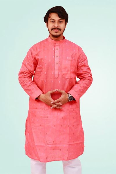 Picture of Stylish Cotton Blend Men's Kurta for Casual Elegance in Pink Color