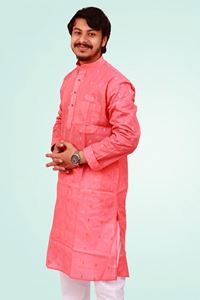 Picture of Stylish Cotton Blend Men's Kurta for Casual Elegance in Pink Color