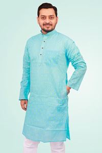 Picture of Stylish Cotton Blend Men's Kurta for Casual Elegance in Sky Blue Color