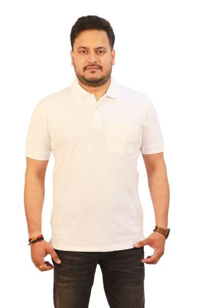 Picture of Bihar Khadi  Cotton Half Polo T-shirt In White Color