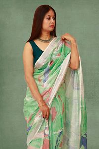 Picture of Bihar Khadi Marble Print Cotton Saree in Green Color