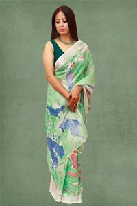 Picture of Bihar Khadi Marble Print Cotton Saree in Green Color