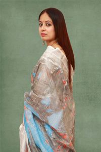 Picture of Bihar Khadi Marble Print Cotton Saree in Sky Blue Color