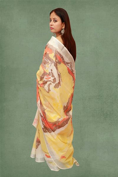 Picture of Bihar Khadi Marble Print Cotton Saree in Yellow Color