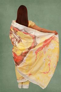 Picture of Bihar Khadi Marble Print Cotton Saree in Yellow Color