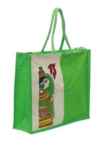 Picture of Bihar Khadi Madhubani Painting Jute Bag in Green Color
