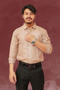 Picture of Textured Light Brown Color Regular Fit Men’s Khadi Shirt