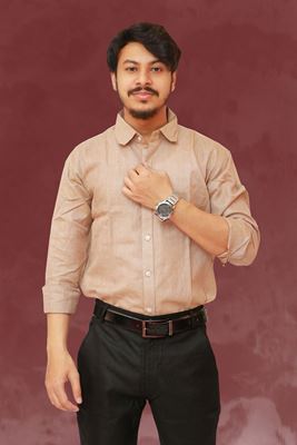 Picture of Textured Light Brown Color Regular Fit Men’s Khadi Shirt