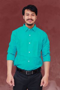 Picture of Checked Turquoise Color Regular Fit Men’s Khadi Shirt