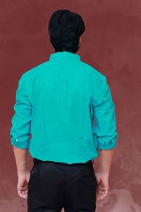 Picture of Checked Turquoise Color Regular Fit Men’s Khadi Shirt