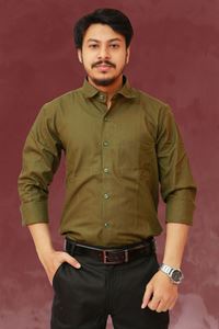Picture of Solid Olive Green Color Regular Fit Men’s Khadi Shirt