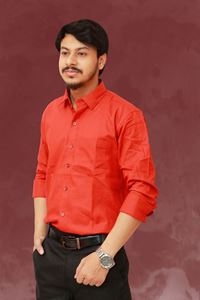 Picture of Solid Red Color Regular Fit Men’s Khadi Shirt