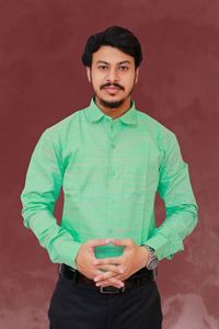 Picture of Textured Light Green Color Regular Fit Men’s Khadi Shirt