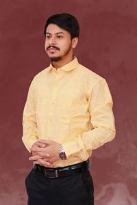 Picture of Textured Yellow Color Regular Fit Men’s Khadi Shirt
