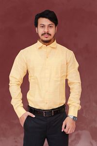 Picture of Textured Yellow Color Regular Fit Men’s Khadi Shirt