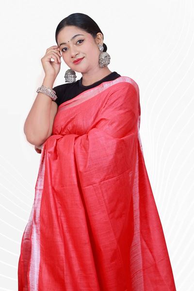Picture of Bihar Khadi Red Color Cotton Saree