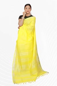 Picture of Bihar Khadi Lemon Yellow Color Cotton Saree