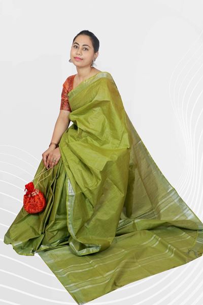 Picture of Bihar Khadi  Olive Green Color Cotton Saree