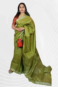 Picture of Bihar Khadi  Olive Green Color Cotton Saree