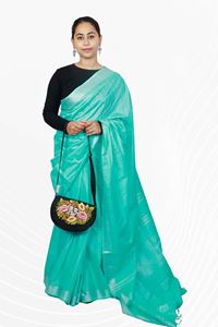 Picture of Bihar Khadi Turquoise Color Cotton Saree
