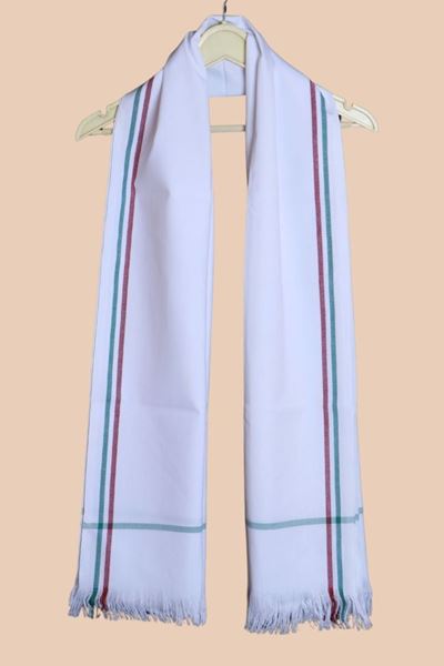 Picture of Bihar Khadi White Cotton Gamcha With Green and Red Border