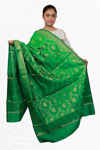 Picture of Bihar Khadi Raw Silk Dupatta in Green Color
