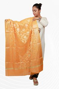 Picture of Bihar Khadi Raw Silk Dupatta in Yellow Color