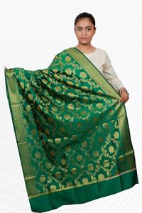 Picture of Bihar Khadi Raw Silk Dupatta in Dark Green Color