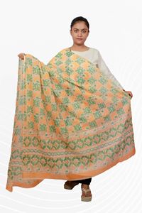 Picture of Bihar Khadi Cotton Dupatta in Orange and Green Color