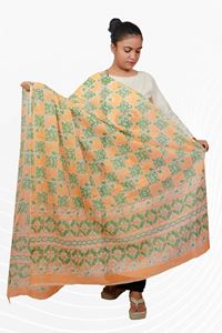 Picture of Bihar Khadi Cotton Dupatta in Orange and Green Color