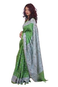 Picture of Green Color Madhubani Painting Print Saree