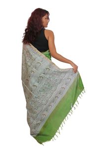 Picture of Green Color Madhubani Painting Print Saree