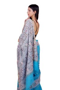 Picture of Sky Blue Color Madhubani Painting Print Saree