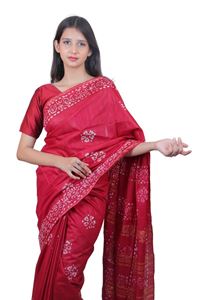 Picture of Maroon Color Batik Cotton Khadi Saree