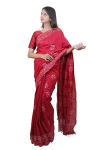 Picture of Maroon Color Batik Cotton Khadi Saree