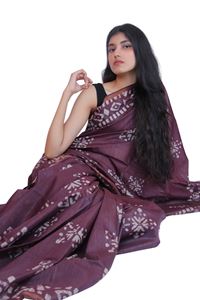 Picture of Wine Color Batik Cotton Khadi Saree