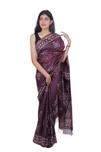 Picture of Wine Color Batik Cotton Khadi Saree
