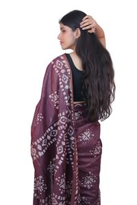 Picture of Wine Color Batik Cotton Khadi Saree