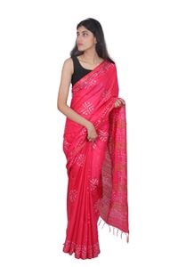 Picture of Red Batik Cotton Khadi Saree