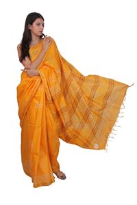 Picture of Yellow Color Batik Cotton Khadi Saree