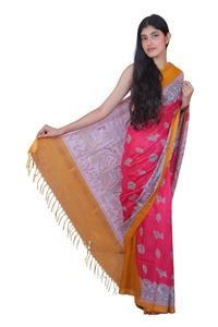 Picture of Pink Color Madhubani Painting Print Saree