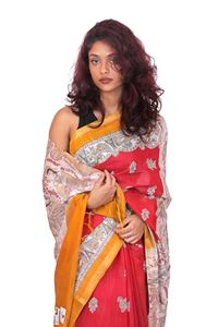 Picture of Red Color Madhubani Painting Print Saree