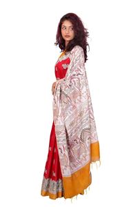 Picture of Red Color Madhubani Painting Print Saree