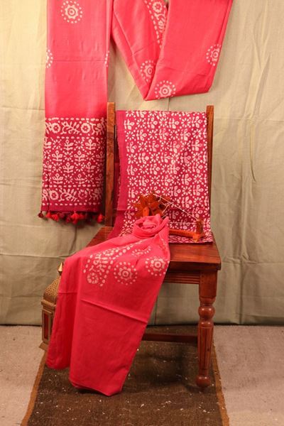 Picture of Unstitched Batik Khadi Cotton Salwar Suit Piece Material in Red Color