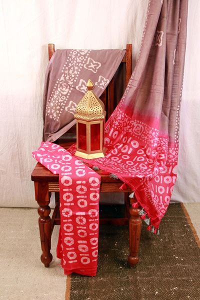 Picture of Unstitched Batik Khadi Cotton Salwar Suit Piece Material in Brown Color