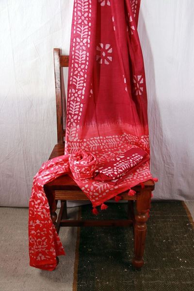 Picture of Unstitched Batik Khadi Cotton Salwar Suit Piece Material in Maroon Color