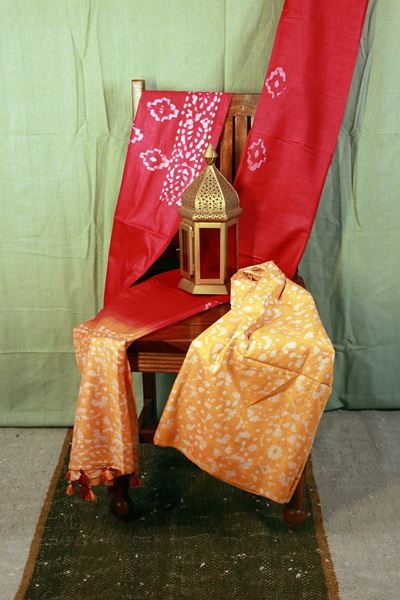 Picture of Unstitched Batik Khadi Cotton Salwar Suit Piece Material in Red Color