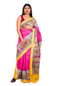 Picture of Pink Color Madhubani Painting Print Saree